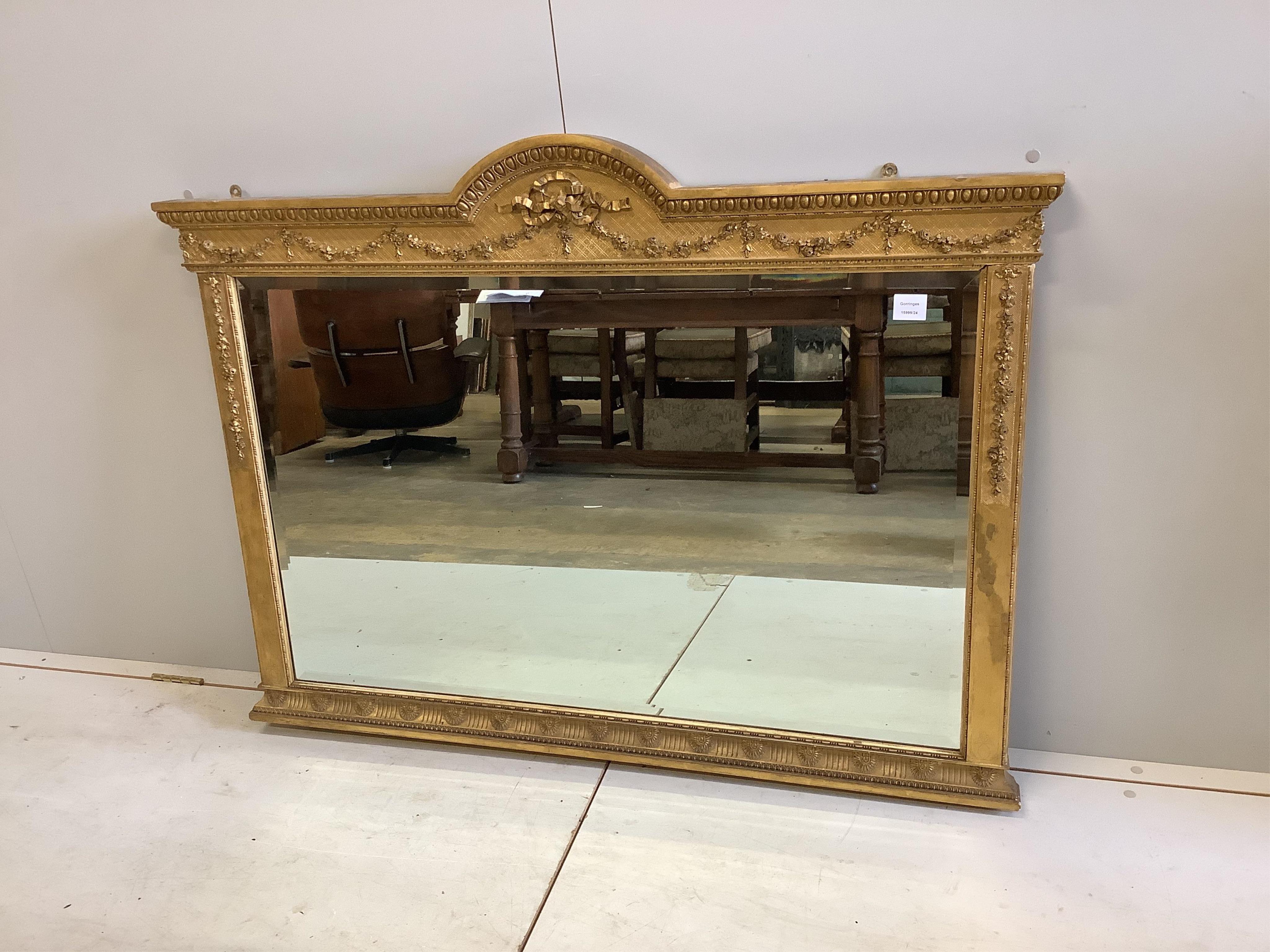 A Victorian style giltwood and composition overmantel mirror, width 126cm, height 94cm. Condition - fair